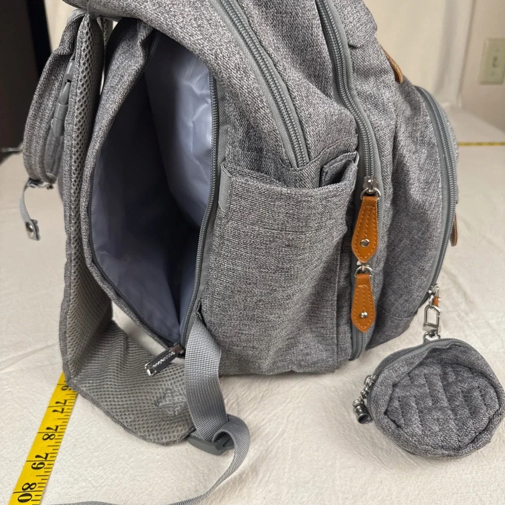 Babble Roo Diaper Bag Backpack Unisex Large Grey Modern Quilted Multi-Pocket